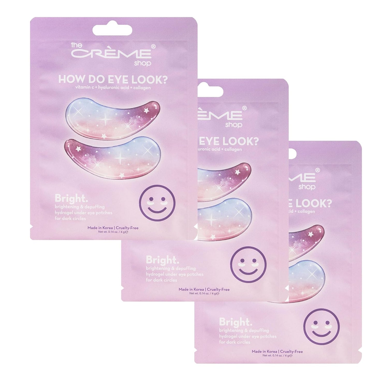 The CrÃ¨me Shop How Do Eye Look? Vegan Illuminating Under Eye Patches for Brightening Depuffing with Vitamin C Hyaluronic Acid & Vegan Collagen 15 Min Quick Fix for Dark Circles Wrinkles (Set of 3Pack)