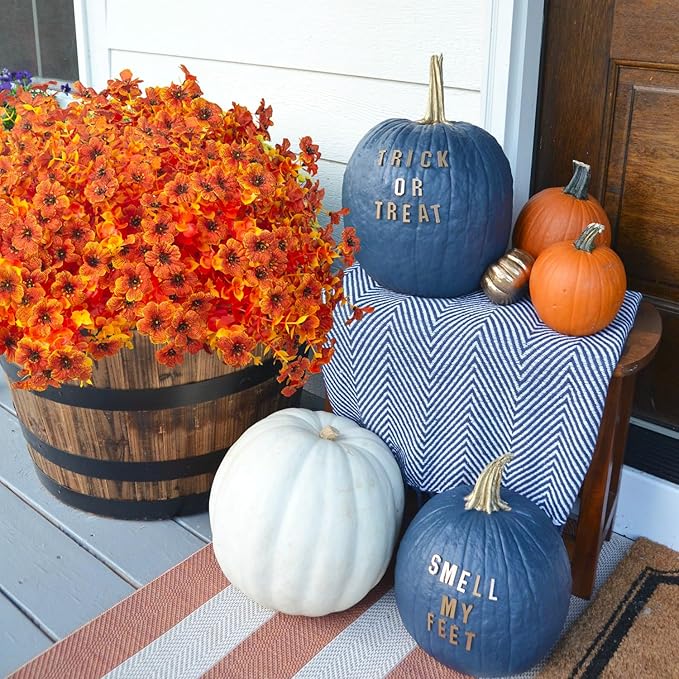 16 Bundles Artificial Fall Flowers for Outdoors Fake Plants UV Resistant Plastic Plants Shrubs Bushes for Home Fall Front Door Porch Garden Autumn Decor (Fall Orange)