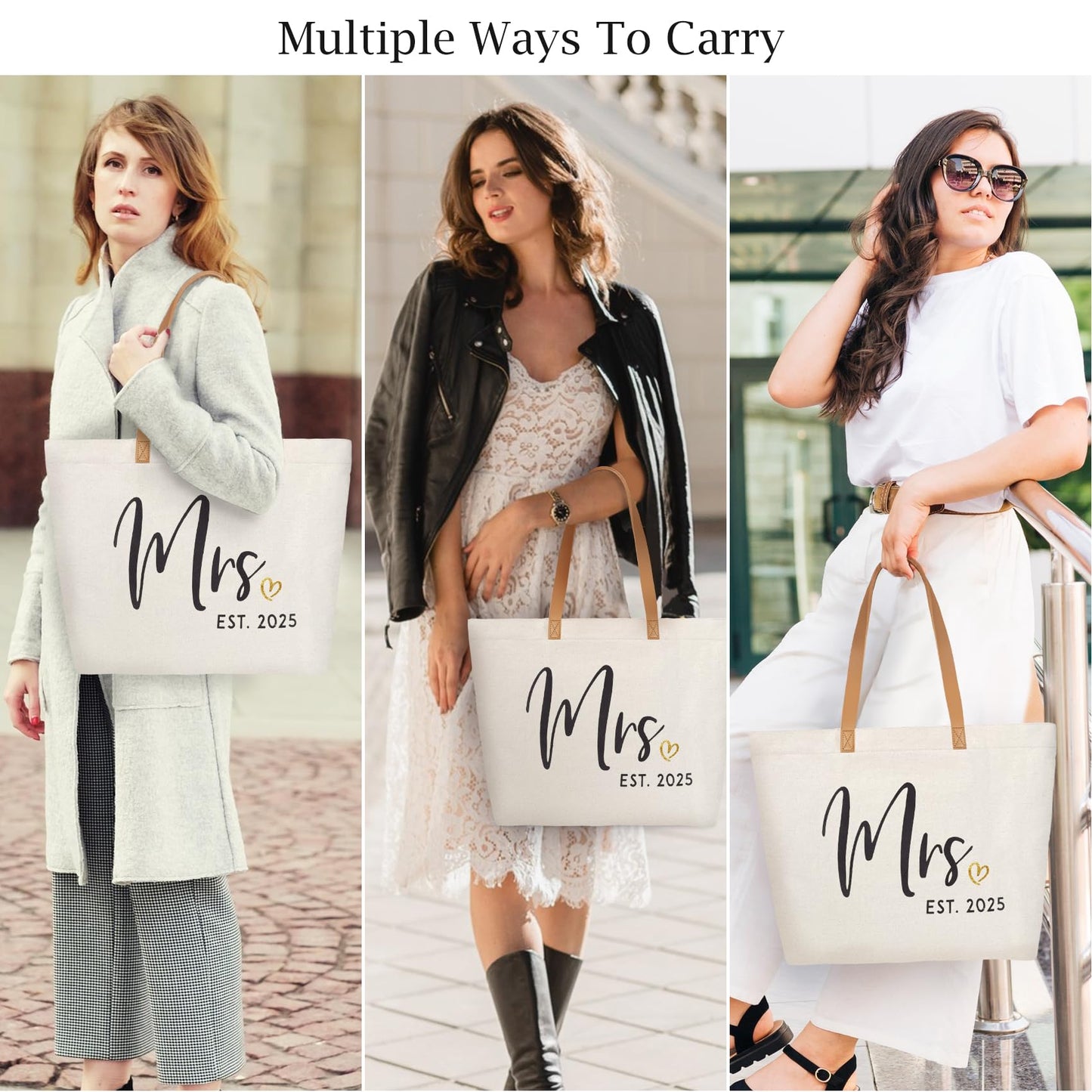 ELEGANTPARK Mrs Bag Mrs Gifts 2025 Bride Gifts Bride Tote Bag Wedding Bridal Shower Bachelorette Party Honeymoon Large Travel Canvas Totes with Zipper