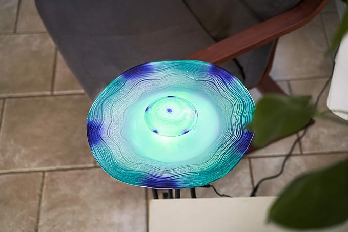 XBrand 27" LED Mist Indoor Floor Fountain, Freestanding Water Feature with Inline Control, Aromatherapy, Glass & Metal, Blue