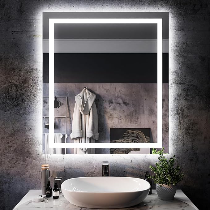 ISKM 32'' x 36'' LED Mirror for Bathroom Lighted Vanity Mirror for Wall Front Lights + Backlit LED Bathroom Mirror Anti-Fog Tempered Glass ETL Listed