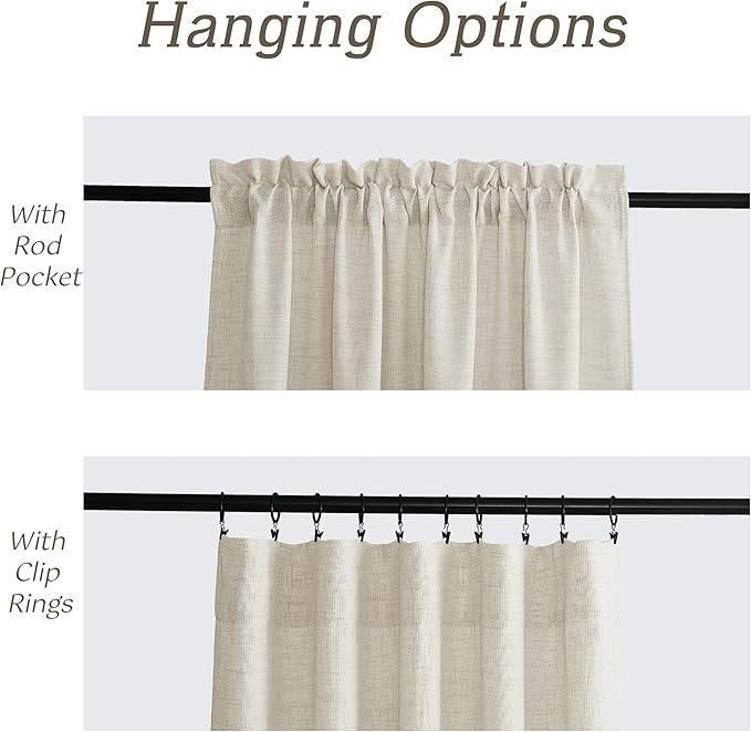 RYB HOME Living Room and Bedroom Curtains and Drapes Linen Sheer, Light Filtering Curtains 84 inches Long, Weave Textured/Rod Pocket, Cream Colored, W 52 x L 84 inches, 2 Panels Set