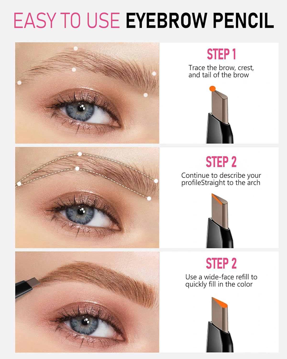 Auburn Eyebrow Pencils for Redhead, Eye Brow Pencil for Women Waterproof