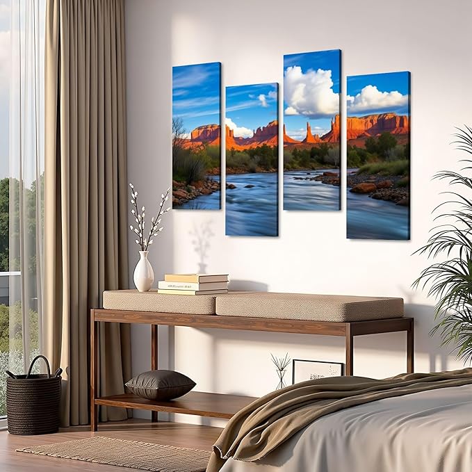 Canvas Wall Art Prints Pictures Cathedral Rock Sedona Framed Posters Modern Wall Painting Artwork Gift Home Decor for Living Room Ready to Hang 4 Panel