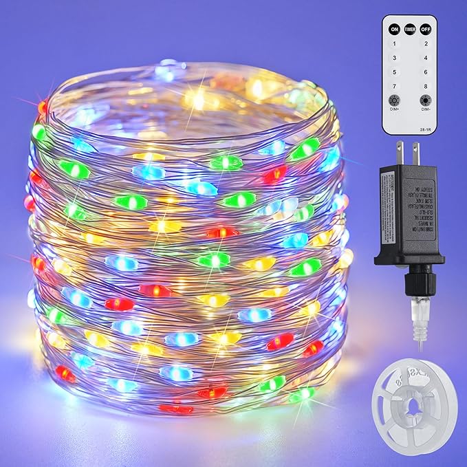 JMEXSUSS 200 LED Multicolor Fairy Lights Plug in, 66 ft Christmas Tree Light Outdoor Waterproof, 8 Modes Christmas Twinkle Lights for Bedroom Christmas Tree Decor