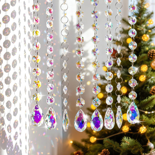 LOULIQIGIFT 1ft Colorful Teardrop Crystal Hangings for Chandelier Parts Replacement Crystal Glass Prism Beads Garland Chain Decor for Wedding Party Christmas (10 Pack)