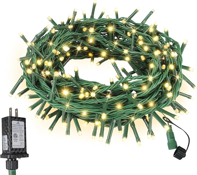 Twinkle Christmas Lights 33ft 100 LED 8 Modes with Timer, Connectable Xmas Tree Mini Lights for Indoor Outdoor Home Party Patio Garden Holiday Warm White