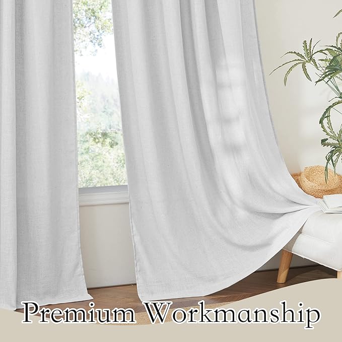 RYB HOME Linen Sheer Curtains for Kitchen, Casual Wave Texture Semi Sheer Curtains for Bedroom/Bath, Privacy Window Curtains for Home Office, Dove Grey, 52 x 45 Each Panel, 2 Pieces