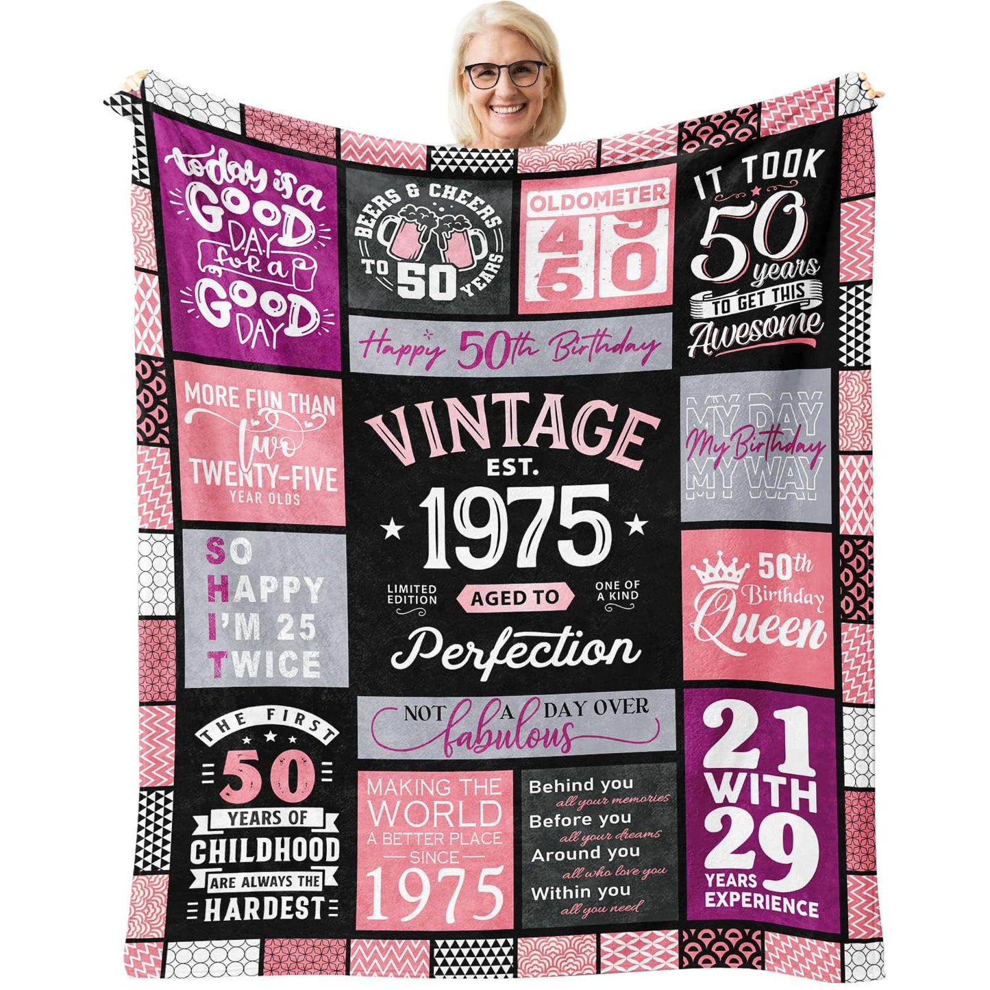50th Birthday Gifts for Her, 50th Birthday Gifts for Women Throw Blanket 60" x 50", 50 Year Old Gift Ideas, 1975 Gift for Woman, Best Gift for Turning 50