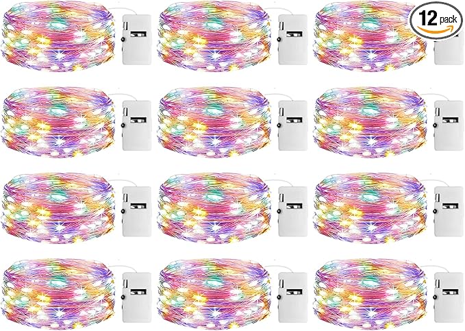 12 Pack Fairy Lights with Timer Battery Operated, 3 Modes 7ft Mini Twinkle Lights Waterproof, 20 LED Bulk String Light for Mason Jars Christmas Decoration Wedding Table Centerpieces,Multicolor