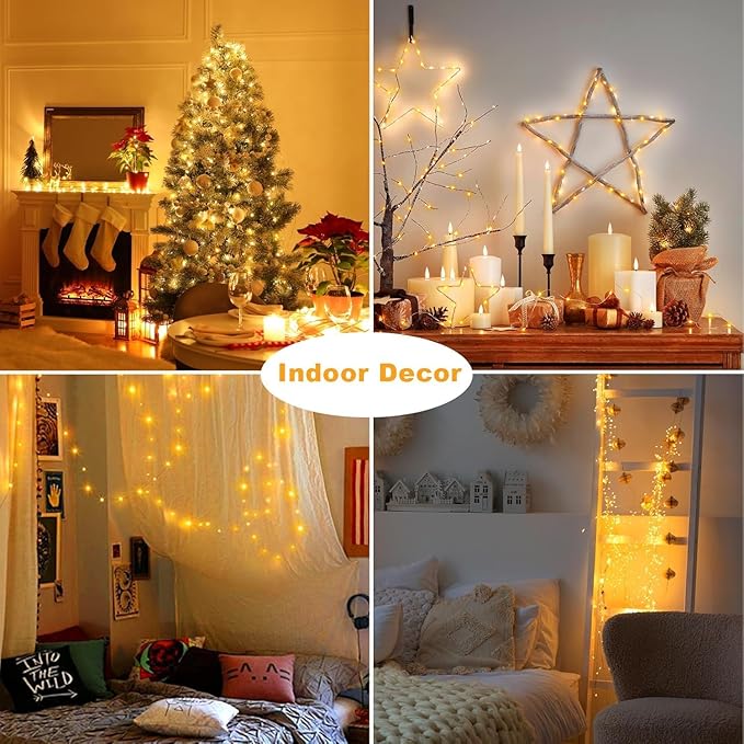 33Ft String Lights Battery Operated with Remote Control Timer, 100LED 4 Pack Waterproof 8 Modes Copper Wire Twinkle Fairy Lights for Bedroom Indoor Outdoor Wedding Dorm Christmas Decorations