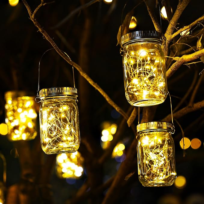 Cooo 12 Pack Solar Lanterns Outdoor Waterproof Upgraded Crystal Glass Solar Mason Jar Lights 30 LED 215% Larger SolarPanel, Anti-Rust Lid（Just a Little More,Get Double The Delight-Warm White）