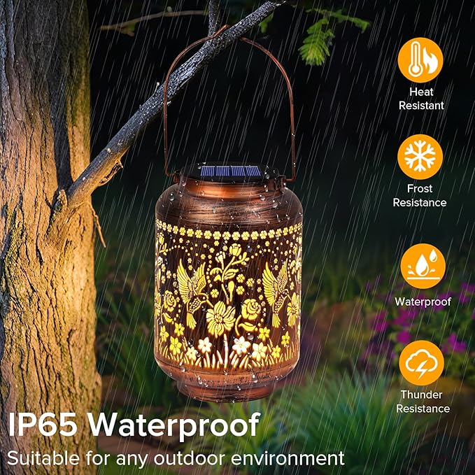 Solar Lanterns Outdoor Waterproof - Hummingbird Solar Lights for Garden, Hanging Metal Lantern Decor for Patio, Yard - Christmas Mothers Day Gifts for Women, Mom, Grandma (Hummingbird, 1)