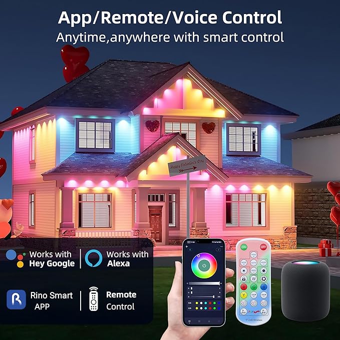 Permanent Outdoor Lights for House,120ft Smart Eave Light with 72 LED,DIY RGB+IC Outdoor Lights for Christmas Party Daily Decorations,IP67,Alexa & Google Assistant Compatible