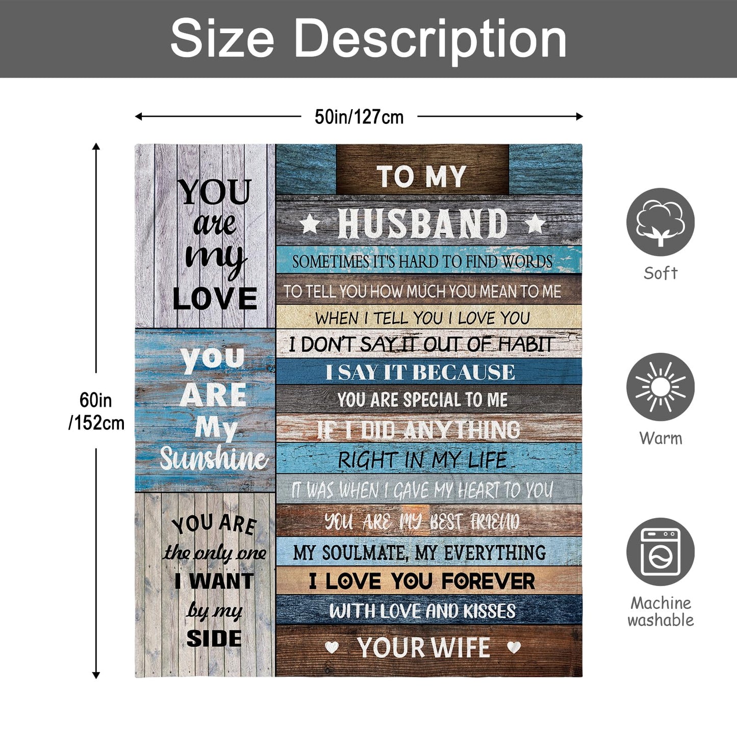 Fluxflix Husband Gifts from Wife, Husband Birthday Gift, Wedding Anniversary Birthday Gifts for Husbands Throw Blanket 60"X50"