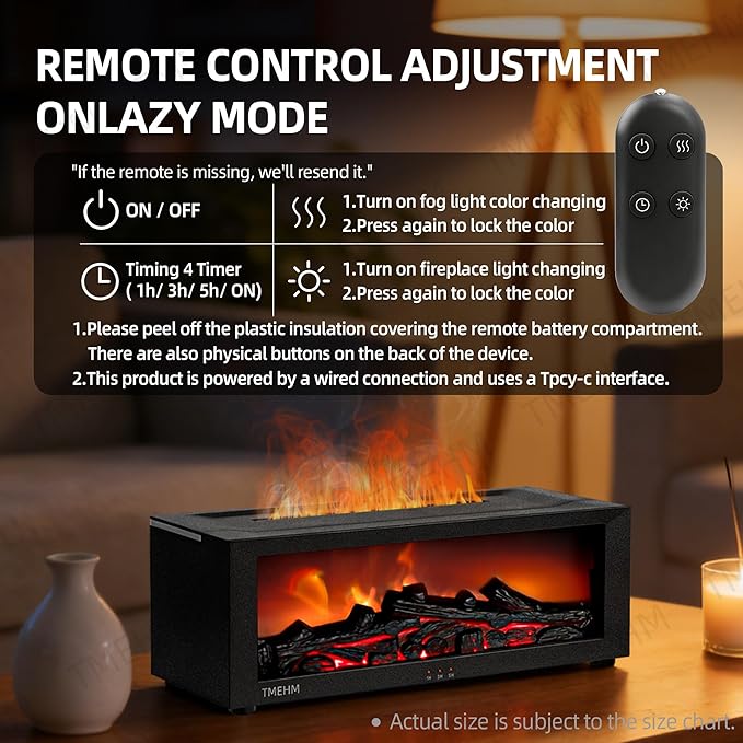 Fireplace Flame Air Diffuser Humidifier,7 Colors Aromatherapy Essential Oil Diffuser,Ultrasonic Aroma Humidifier with Timer for Home,Bedroom,Office,Yoga (Black, L)