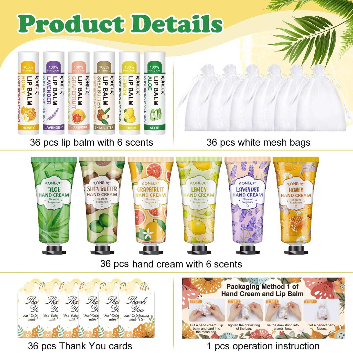 36 Pack Hand Cream Bulk and Lip Balm Bulk Sets, Bridesmaid Gifts, Thank You Gifts and Bridal Shower Gifts for Guests with Thank You Card Organza Bags, Birthday Gifts, Bulk Gifts, Small Gifts for Women