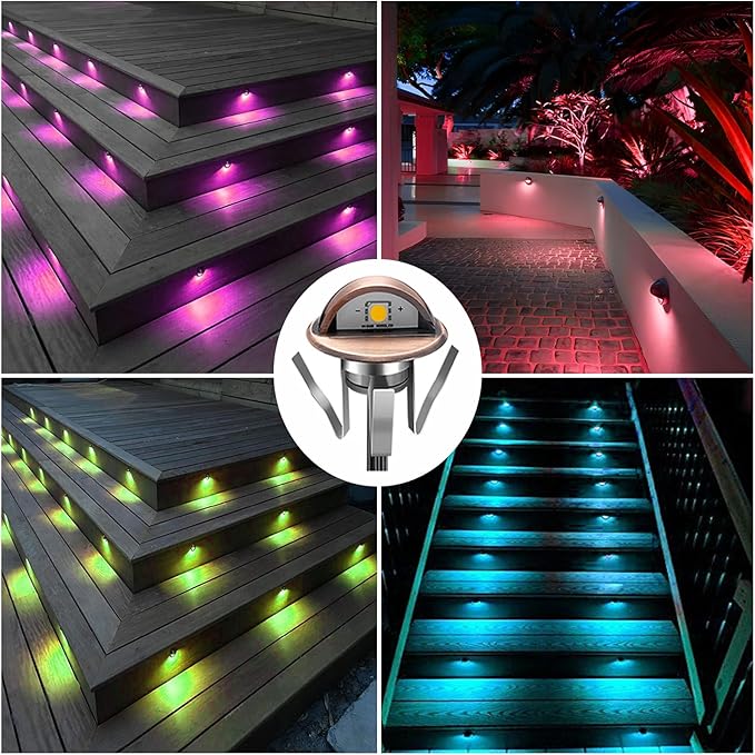 LED Deck Stair Lighting Kit, Low Voltage Patio Deck Lamp IP65 Φ1.38 Indoor Outdoor Wood RGB Multicolored Recessed Yard Garden Patio Step Landscape Pathway Decor Lights, Bronze(RGB, Pack of 6)
