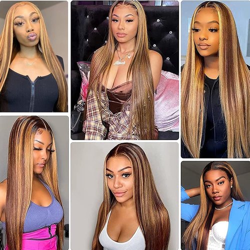 Habiliana Bundles Human Hair 16 18 20 Inch Straight Wave P4/27 Human Hair Bundles 11A Unprocessed Brazilian Virgin Quick Weave Hair Extensions for Black Women