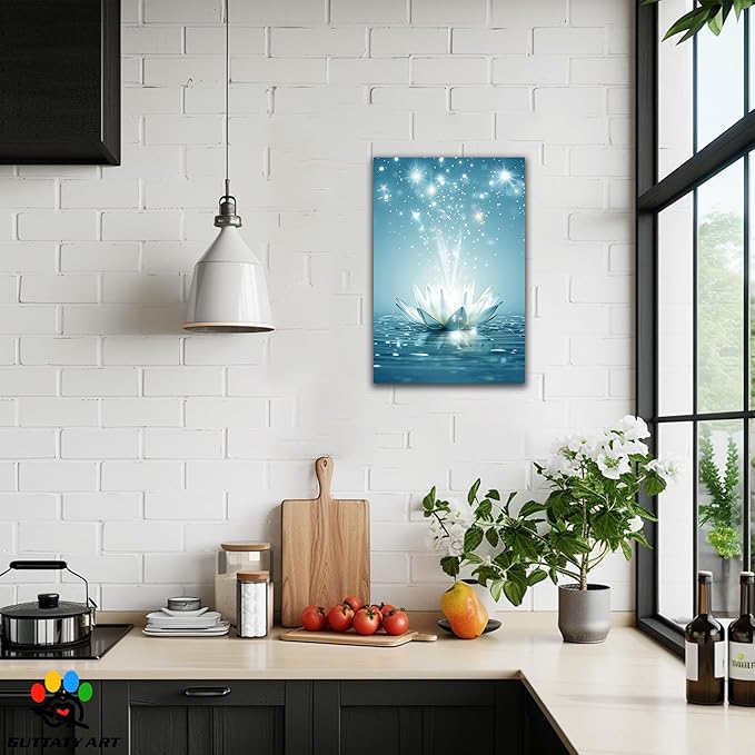 Zen Canvas Wall Art, White Lotus Flower Bloom in Water Wall Poster, Lotus Flower Canvas Art Print, Calm Relax Picture, Modern Framed Spiritual Home Artwork for Bathroom Spa Yoga Decor 32x48 inch