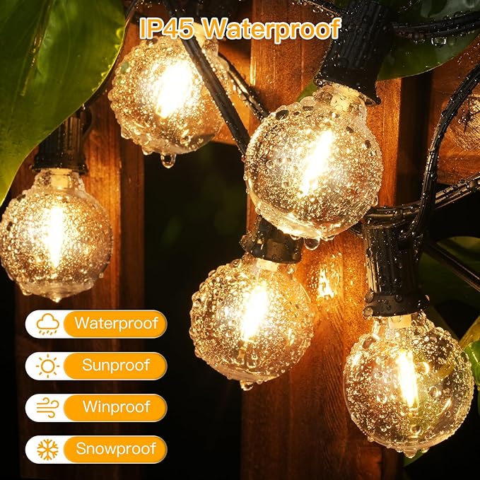 Ollny 50FT Outdoor String Lights, Waterproof Connectable Shatterproof Patio Lights with 25+2 G40 Edison Bulbs Plug in，Outdoor Hanging Light for Backyard, Porch, Deck, Garden, 2700K
