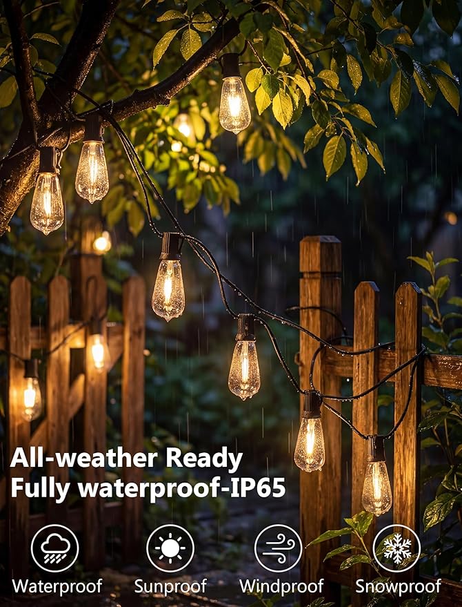 20FT LED Outdoor String Lights,Edison Lights Outdoor String with 22 Shatterproof ST40 Vintage Edison Bulbs,Outside Lights Waterproof for Outside Backyard Porch,Garden,Black