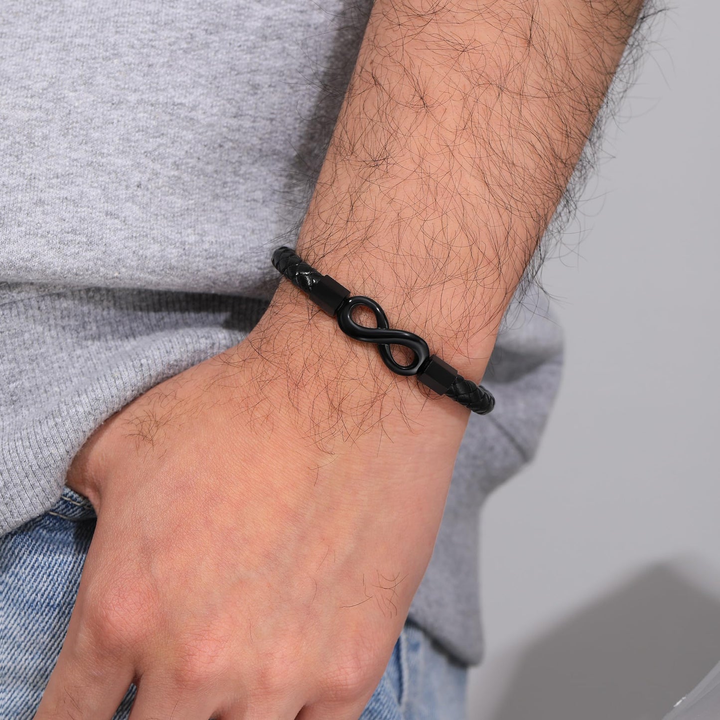 Sistble Gifts for Boyfriend, Infinity Bracelet Birthday Gift Ideas Black Leather Bracelets for Men Boyfriend Bracelet from Girlfriend Jewelry