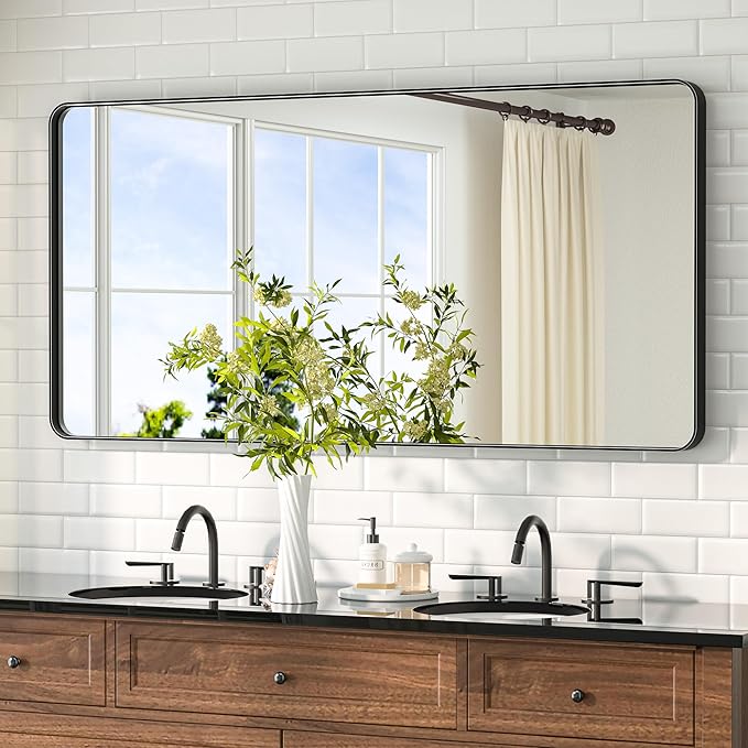 TETOTE Black Mirror 48 x 24 Vanity Mirrors for Wall Decor Matte Black Bathroom Mirrors, Tempered Glass, Modern Farmhouse Wall Mounted Mirror for Decorative(Horizontal/Vertical)