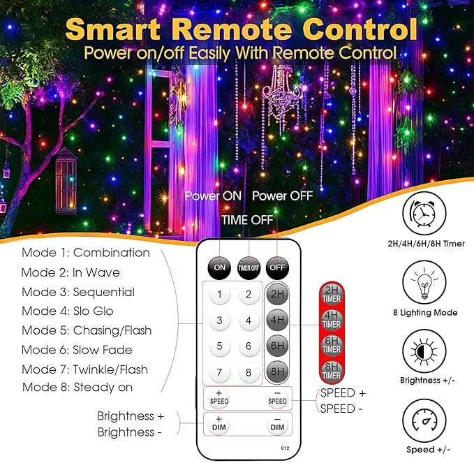 Fairy Lights 66ft 200 LED USB Twinkle String Light Plug in Silver Wire Lights with Remote and Timer 8 Modes Outdoor Waterproof Starry Lights DIY Party Wedding Christmas Decoration（Multicolor）