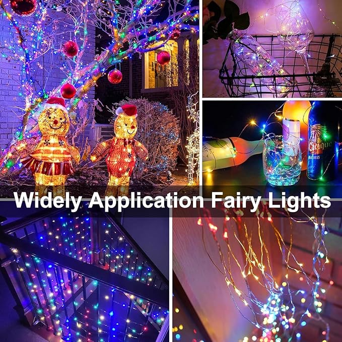 33Ft String Lights Battery Operated with Remote Control Timer, 100LED 4 Pack Waterproof 8 Modes Copper Wire Twinkle Fairy Lights for Bedroom Indoor Outdoor Wedding Dorm Christmas Decorations