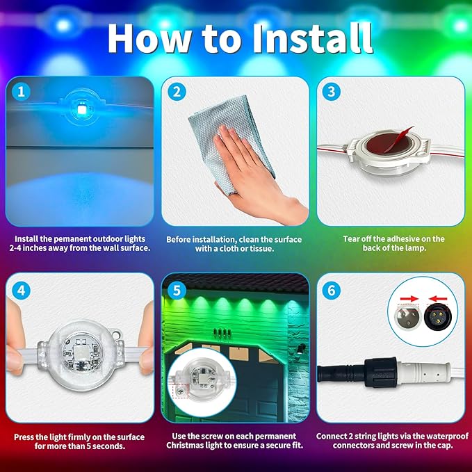 XINKAITE 100FT Permanent Outdoor Lights with 50 LEDs - Smart RGB+IC with 16 Million DIY Colors, IP67 Waterproof, App & Remote Control, Hundreds of Dynamic & Scene Modes for Holidays, Christmas & Home