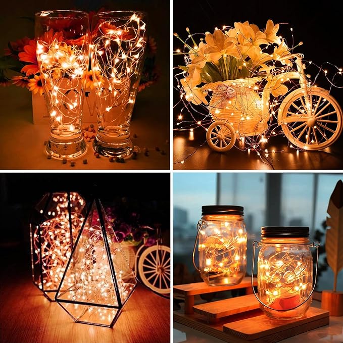 ZGWJ 24 Pack Halloween Fairy Lights Battery Operated, 7ft 20 Mini LED Halloween Fairy String Lights Silver Wire 3 Modes Waterproof for DIY, Parties, Bedroom Decorations,Orange