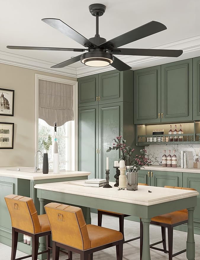 warmiplanet Ceiling Fans with Lights and Remote Control, 62 Inch, 6 Speeds Reversible DC Motor, 3 Color Dimmable Light, Timer, Noiseless, Black, 6 Blades
