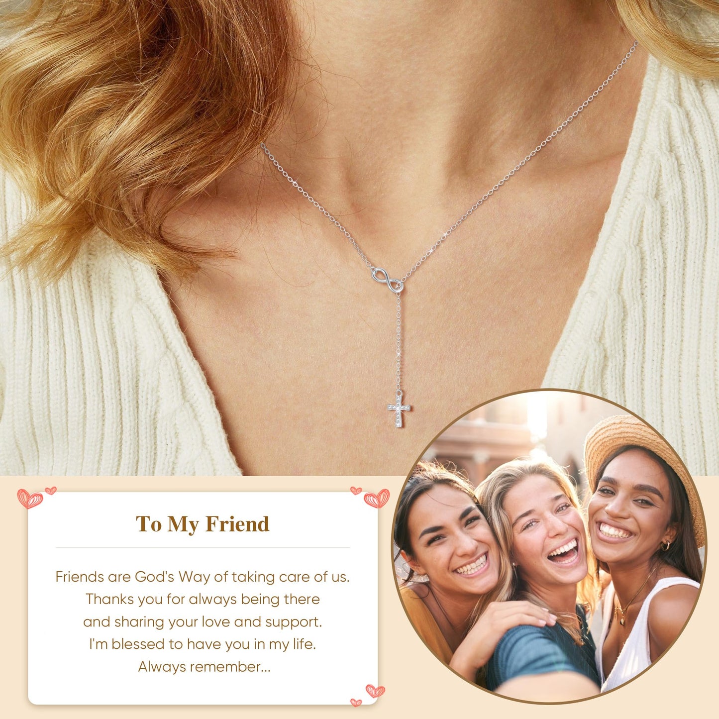 Myfresty Best Friend Birthday Gifts for Confirmation Baptism Easter, 925 Sterling Silver Small Dainty Infinity Cross Necklace BFF Bestie, Religious Christian Gift for Women Faith