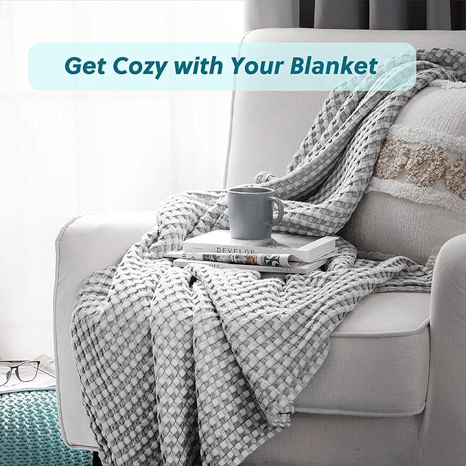 Bedsure Cooling Cotton Waffle Twin XL Blanket - Lightweight Breathable Blanket of Rayon Derived from Bamboo for Hot Sleepers, Luxury Throws for Bed, Couch and Sofa, Grey, 66x90 Inches