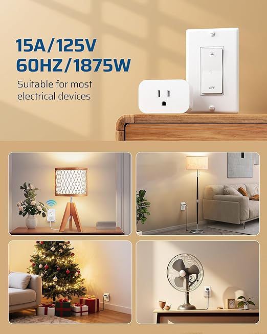 DEWENWILS Remote Control Outlet, Magnetic Wireless Light Switch, No Wiring Decorator Rocker Wall Switch, 100FT RF Signal, 15A/1875W Mini Remote Outlet Plug for Lamp, Christmas Decoration
