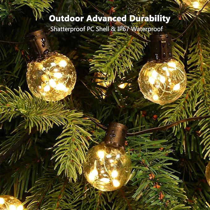 Outdoor String Lights Plug in, 25ft 20 LED Bulbs Hanging Patio Lights Dimmable with Timer & Remote, Globe Bulb Shatterproof & Waterproof for Indoor Backyard Balcony Decor - Warm White & Multi