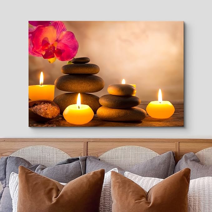 Canvas Prints Wall Art - Spa Still Life with Aromatic Candles and Zen Stones | Modern Wall Decor/Home Decoration Stretched Gallery Canvas Wrap Giclee Print & Ready to Hang - 24" x 36"