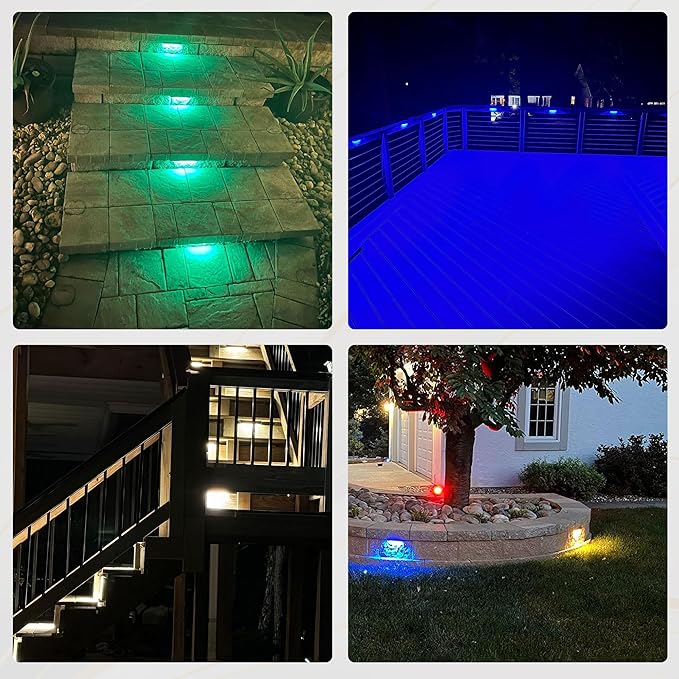 ASLONG 8PCS 7 inch RGB LED Hardscape Lighting, Retaining Wall Lights RGB Color Changing & Warm White, Low Voltage LED Landscape Paver Lights Waterproof Outdoor Step Lights for Steps Sidewalk
