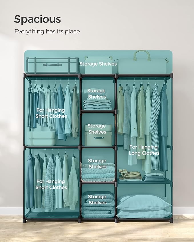 SONGMICS Portable Closet, Freestanding Closet Organizer, Clothes Rack with Shelves, Hanging Rods, Storage Organizer, for Cloakroom, Bedroom, 71.7 x 16.9 x 71.7 Inches, Black URYG037B02