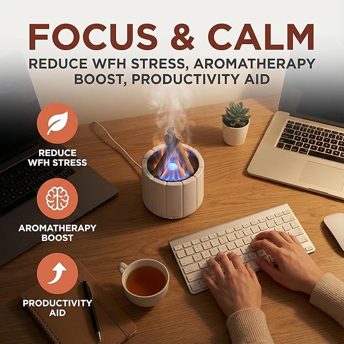 Aesthetic Campfire Essential Oil Diffuser, USB Rechargeable Wood Stack Humidifier with Remote, 7-Color Flame Light, Portable Aroma Diffuser for Home Office Decor, Unique Zen Gift (2, White, Black)