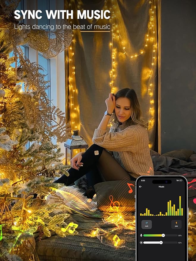 Brizled Smart Color Changing Christmas Lights, 66FT 200 LED Warm White & Multicolor Color Changing App Control Fairy Lights, Dimmable Music Sync Xmas Tree Light for Indoor Outdoor Wedding, Party Decor