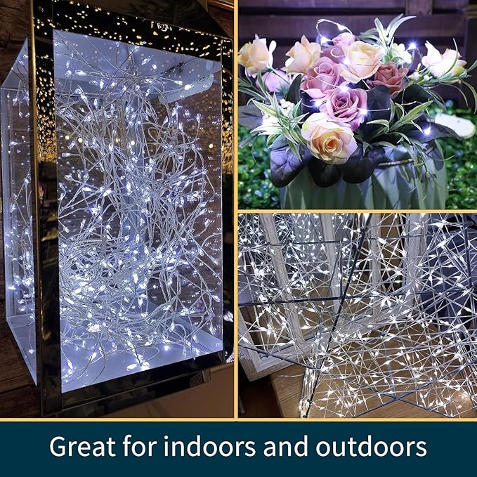 LAMPHOME 100 LED White Fairy Lights Battery Operated, Mini Battery Powered Copper Wire Starry String Lights,Light Length 32.5Ft, Multi Functions & Timer, with Remote Indoor/Outdoor use