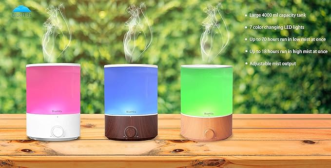 BlueHills Large Essential Oils Diffusers for Large Rooms Set of 2 4000ML Capacity Models Adjustable Cool Mist Output Options – Value Pack of Dark Wood Grain and Wood Grain.