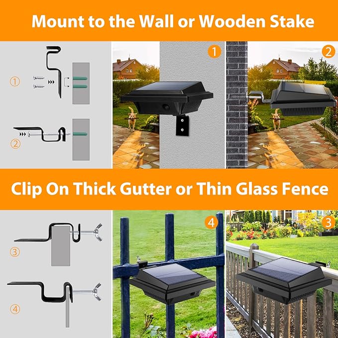 KEENZO Outdoor Solar Lights - Gutter Lights 2pcs, Solar-Powered LED Wall/Fence/Step/Deck Lights with 25 Warm Light LED, Outdoor Waterproof Lighting for Garden, Patio, Backyard, Pathway and Eaves Wall