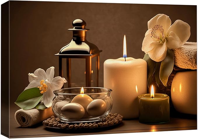 wall26 Canvas Print Wall Art Spa Candle White Amaryllis Flower Nature Wilderness Photography Realism Modern Art Decorative Multicolor Rustic Minimal Relax/Calm/Cozy Colorful for Bedroom - 16"x24"
