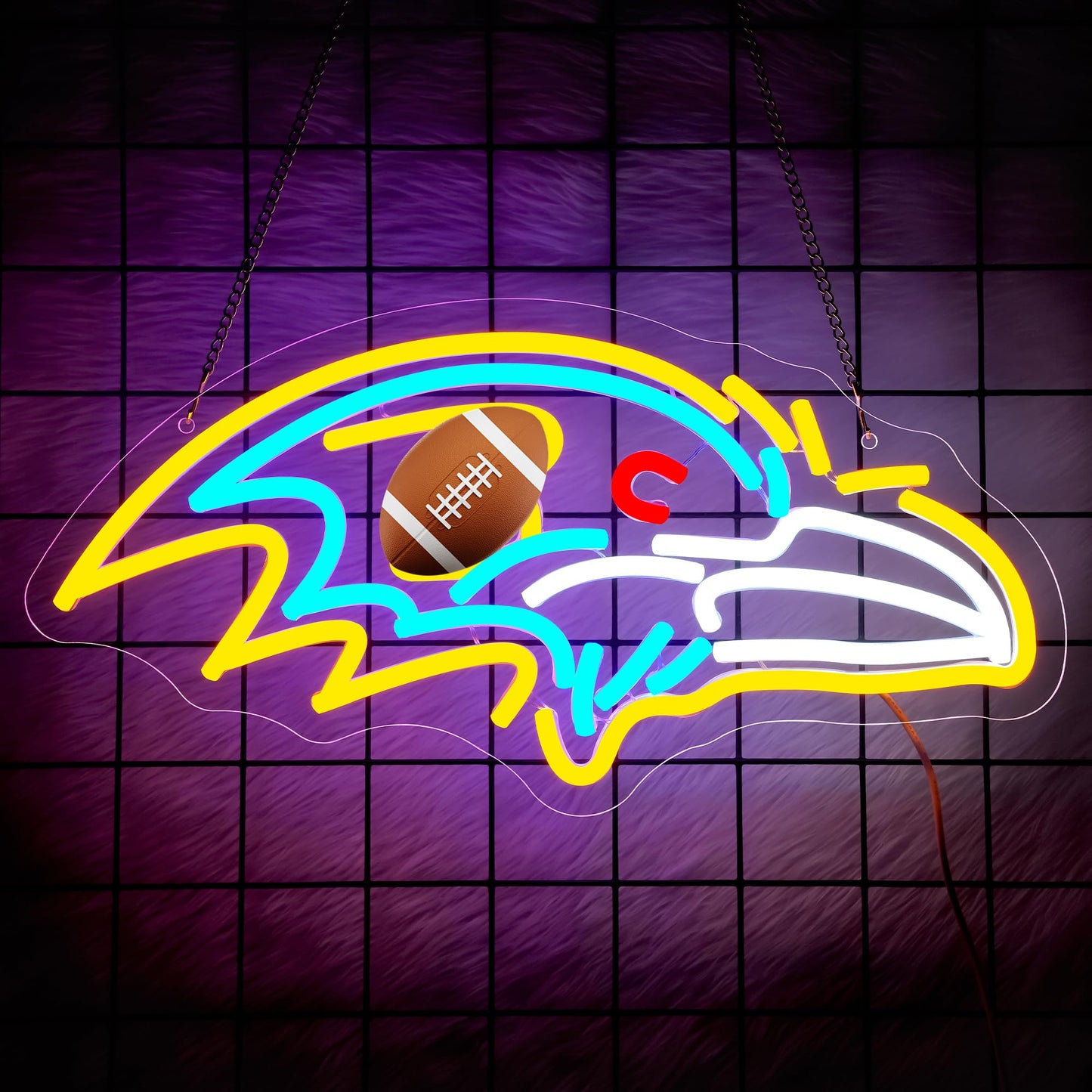Football Neon Sign for Wall Decor - Team Merch Neon Acrylic USB Powered LED Wall Art Decor, Light Up Sign Dimmable, for Man Cave Game Room Bedroom Bar Club Party Fans 15.98" × 8.03"""