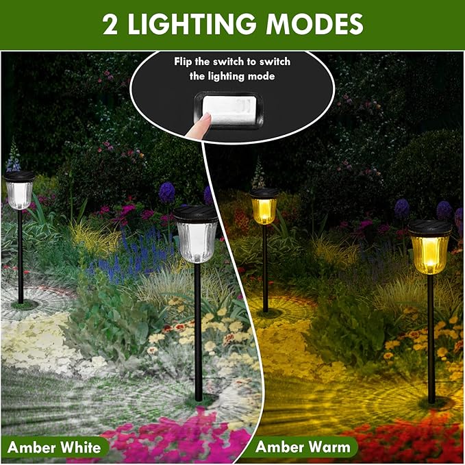 Solar Lights Outside Waterproof, 6 Pack 200 Lumens Super Bright Solar Pathway Lights Outdoor Waterproof with 2 Lighting Modes, Auto On/Off Outdoor Solar Lights for Yard, Walkway, Lawn