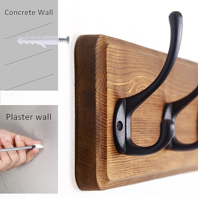 WEBI Coat Rack Wall Mount,Coat Hooks Wall Mounted,16" Hole to Hole,Rustic Large Coat Hanger Wall Hook Rack,5 Hooks for Hanging Coats,Hats,Jacket,Clothes,2 Packs