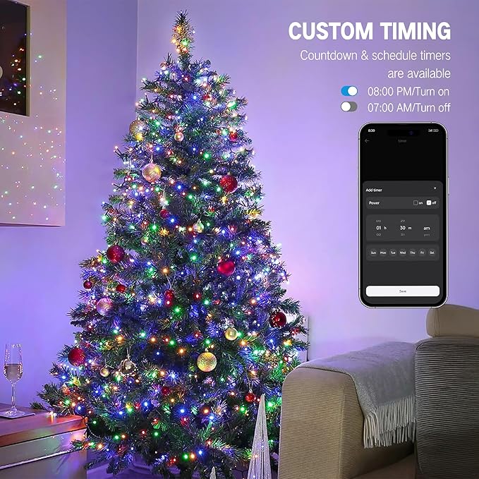 Brizled Smart Christmas String Lights, 66FT 200 LED Color Changing Christmas Lights App & Voice Control, Dimmable Warm White & Multicolor Xmas Tree Light Music Sync for Indoor Outdoor Wedding Party